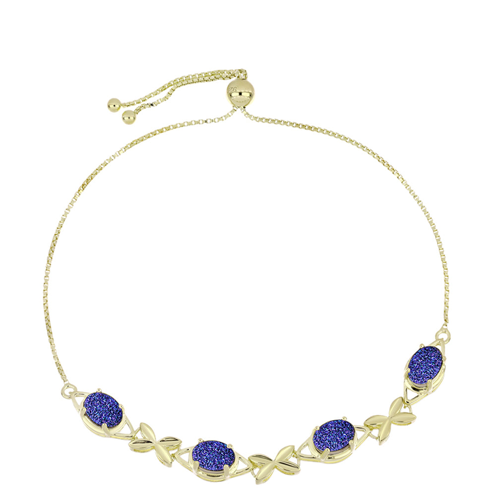 Goldplattiertes Silberarmband mit lila Druse 6 