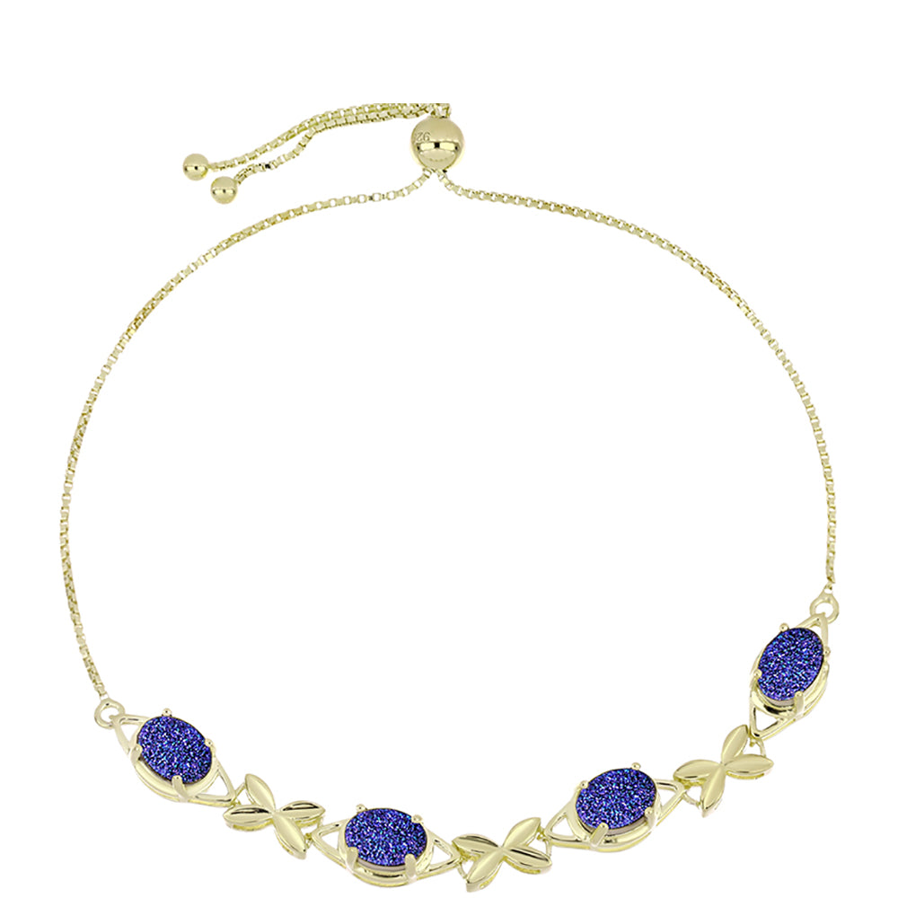 Goldplattiertes Silberarmband mit lila Druse 1 