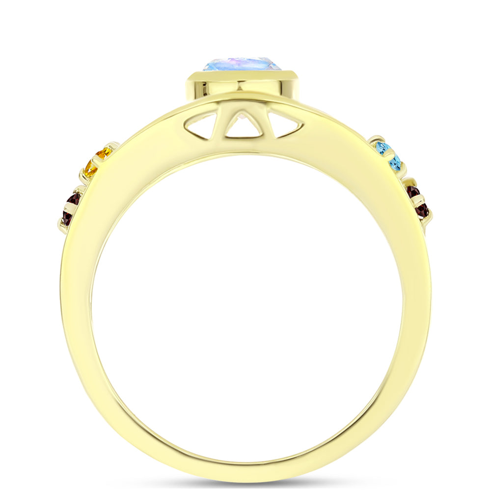Goldplattierter Silberring mit Regenbogenmondstein und marokkanischem Amethyst 6 