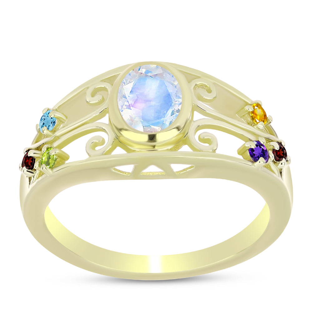 Goldplattierter Silberring mit Regenbogenmondstein und marokkanischem Amethyst 7 