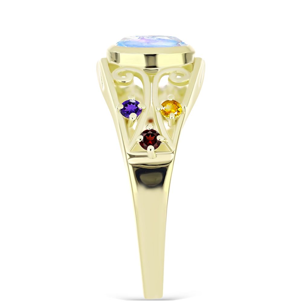 Goldplattierter Silberring mit Regenbogenmondstein und marokkanischem Amethyst