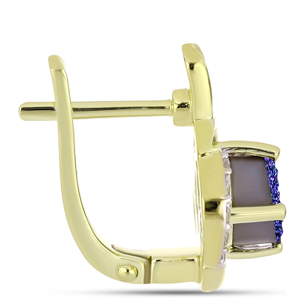 Goldplattierte Silberohrringe mit lila Druse und weißem Topas