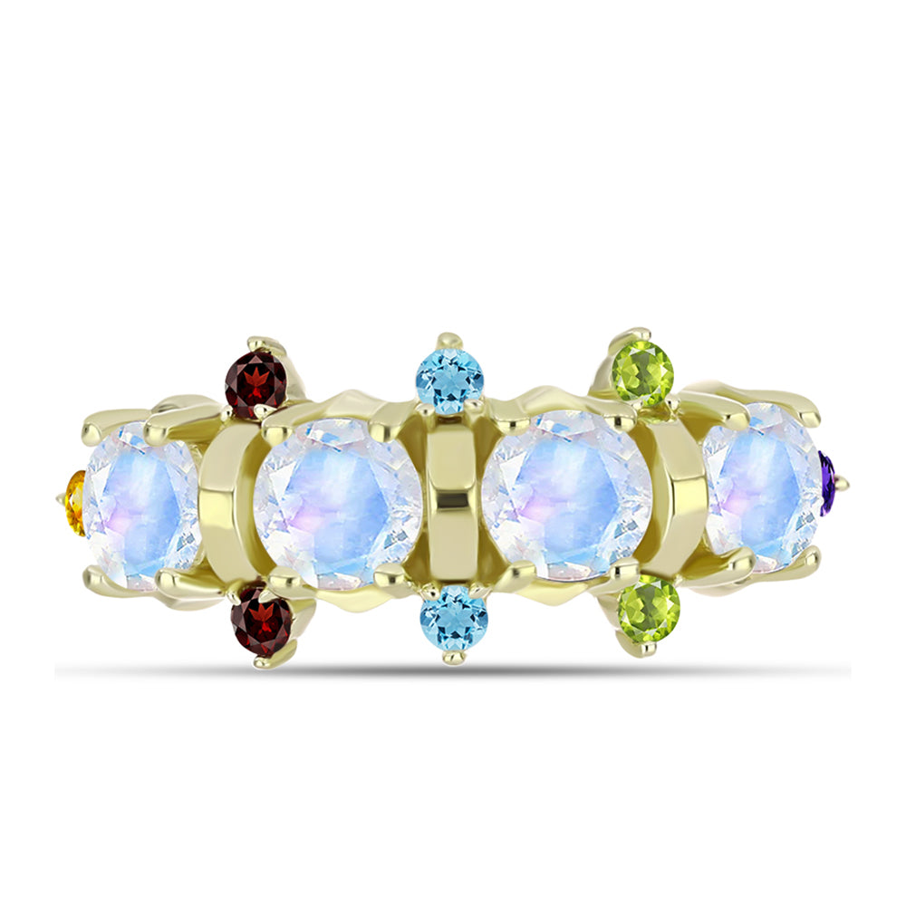 Goldplattierter Silberring mit Regenbogenmondstein und marokkanischem Amethyst