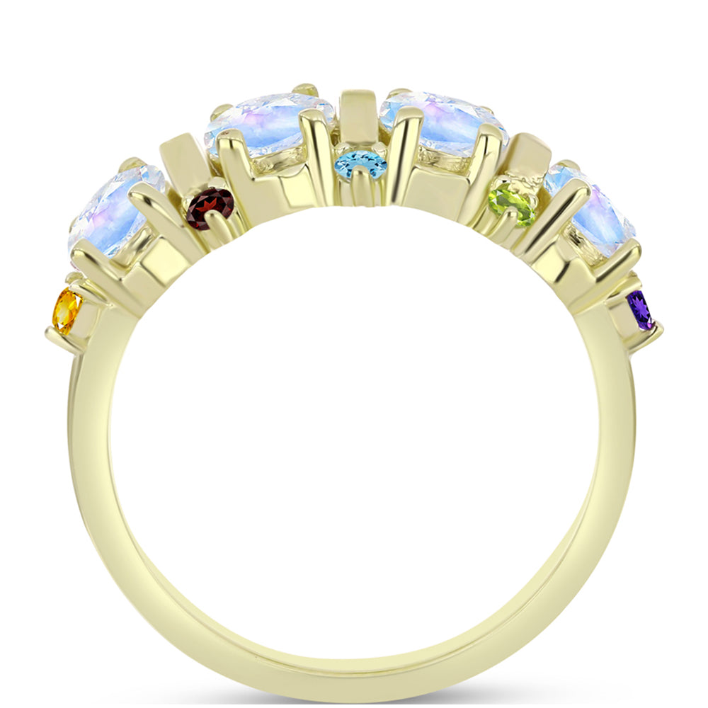Goldplattierter Silberring mit Regenbogenmondstein und marokkanischem Amethyst 2 