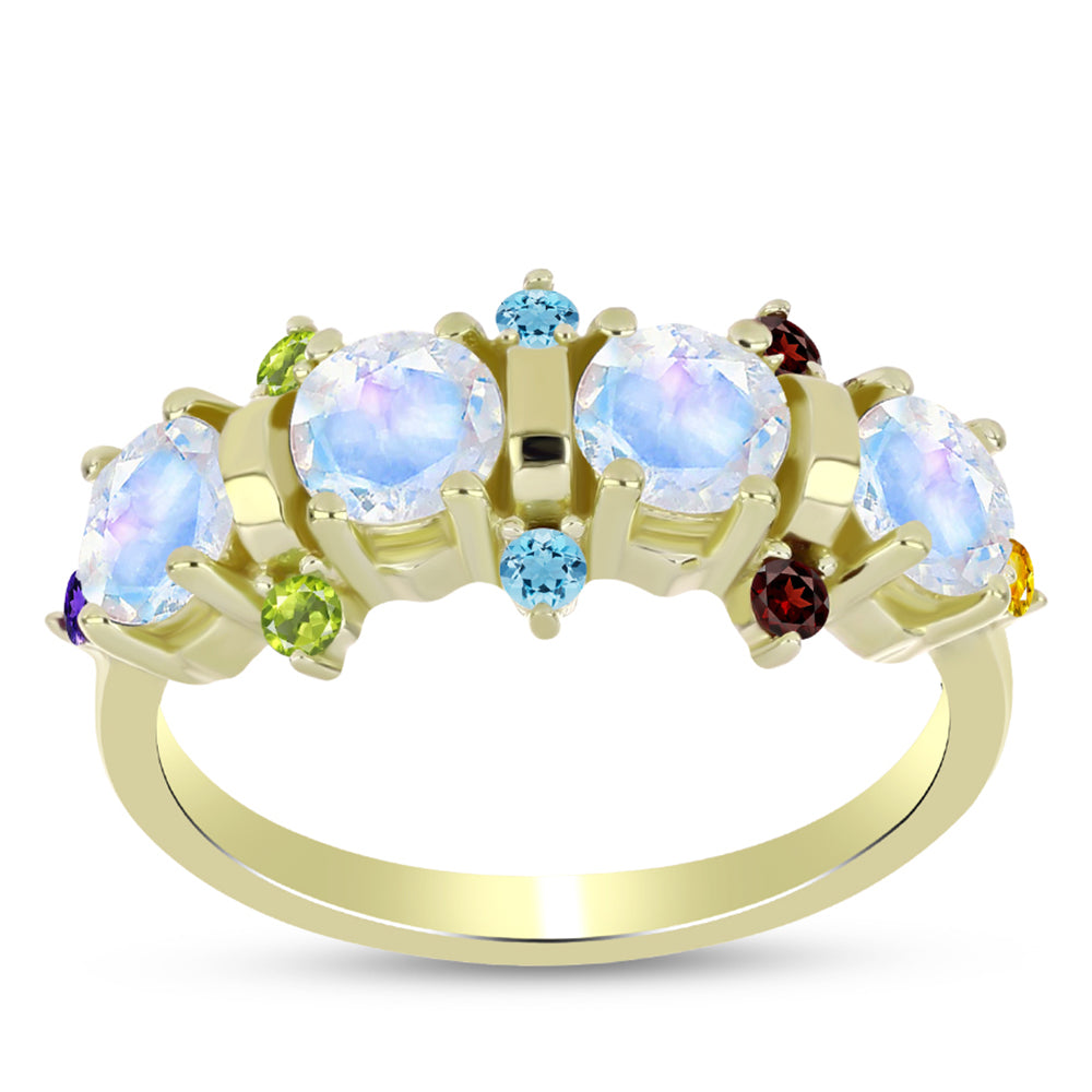 Goldplattierter Silberring mit Regenbogenmondstein und marokkanischem Amethyst 3 