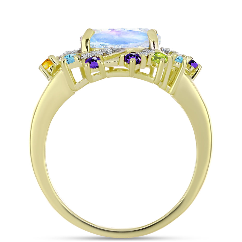 Goldplattierter Silberring mit Regenbogenmondstein und marokkanischem Amethyst