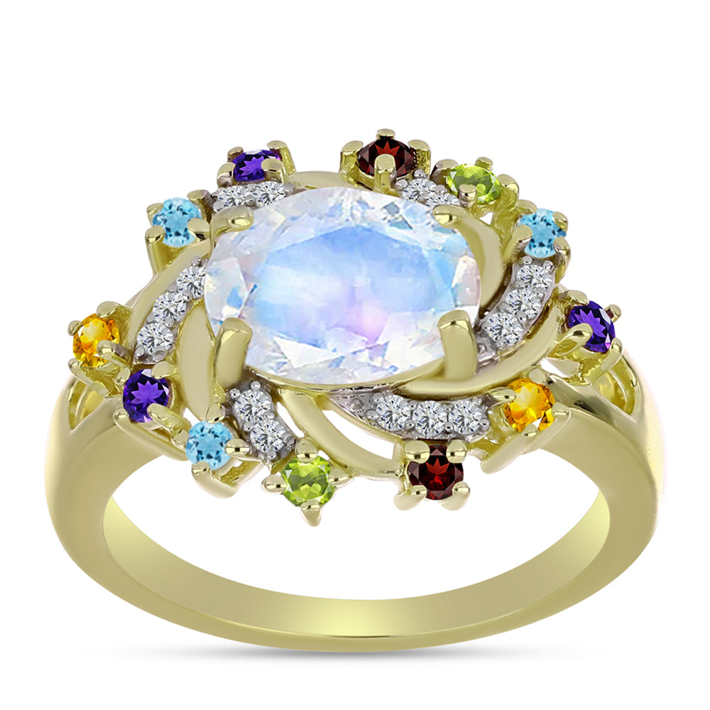 Goldplattierter Silberring mit Regenbogenmondstein und marokkanischem Amethyst 7 