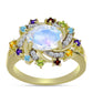 Goldplattierter Silberring mit Regenbogenmondstein und marokkanischem Amethyst