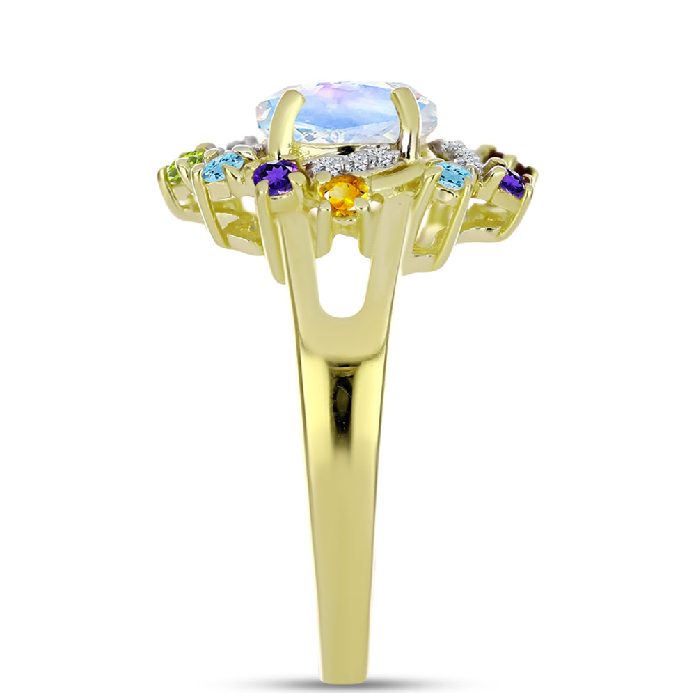 Goldplattierter Silberring mit Regenbogenmondstein und marokkanischem Amethyst 4 