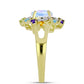 Goldplattierter Silberring mit Regenbogenmondstein und marokkanischem Amethyst