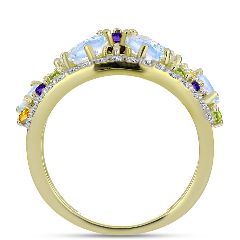 Goldplattierter Silberring mit Regenbogenmondstein und marokkanischem Amethyst 6 