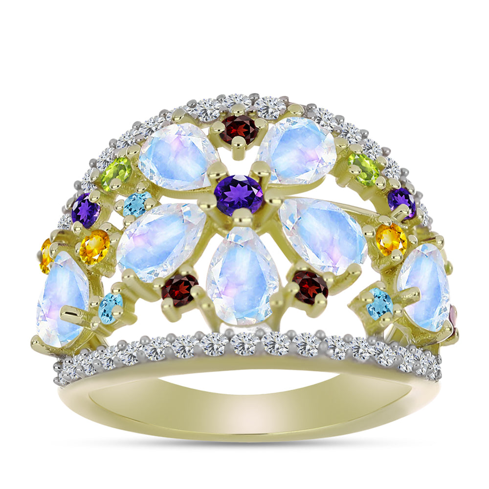Goldplattierter Silberring mit Regenbogenmondstein und marokkanischem Amethyst 3 