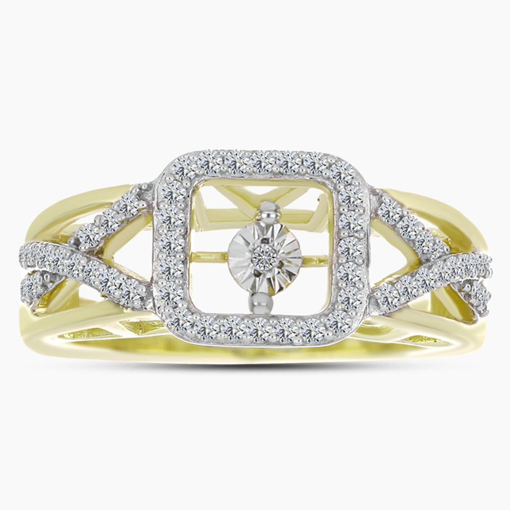 Goldplattierter Silberring mit weißem Diamant und weißem Topas 1 