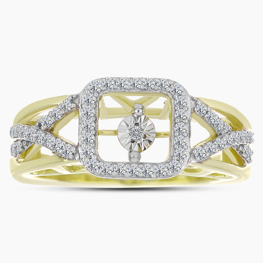 Goldplattierter Silberring mit weißem Diamant und weißem Topas
