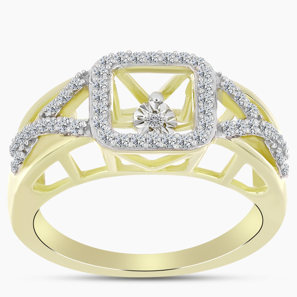Goldplattierter Silberring mit weißem Diamant und weißem Topas