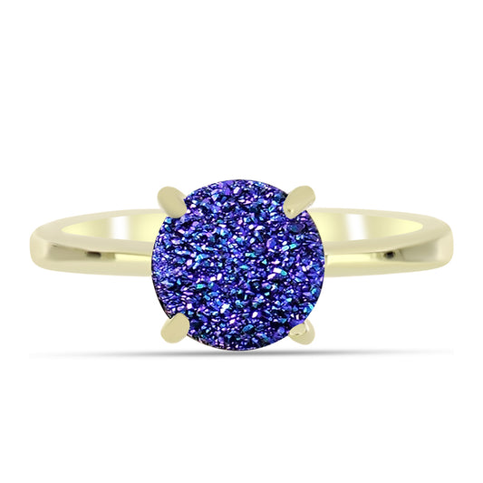Goldplattierter Silberring mit lila Druse