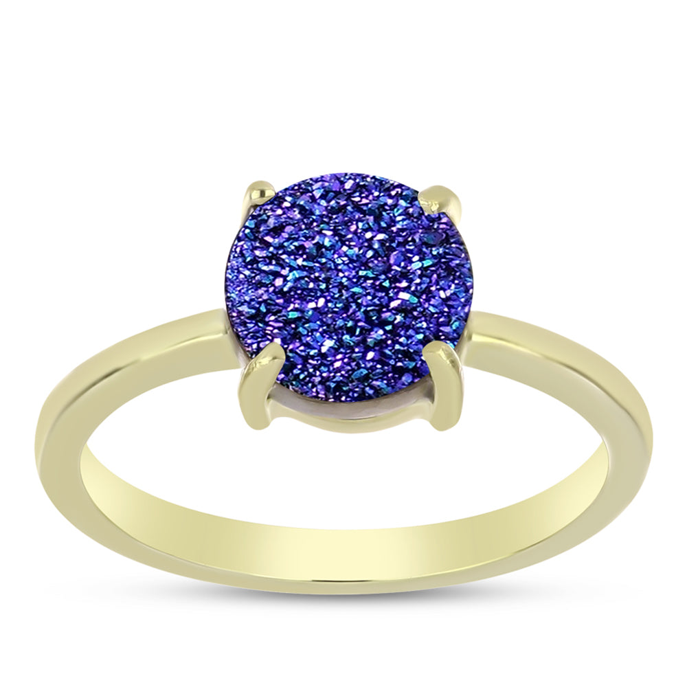 Goldplattierter Silberring mit lila Druse 3 