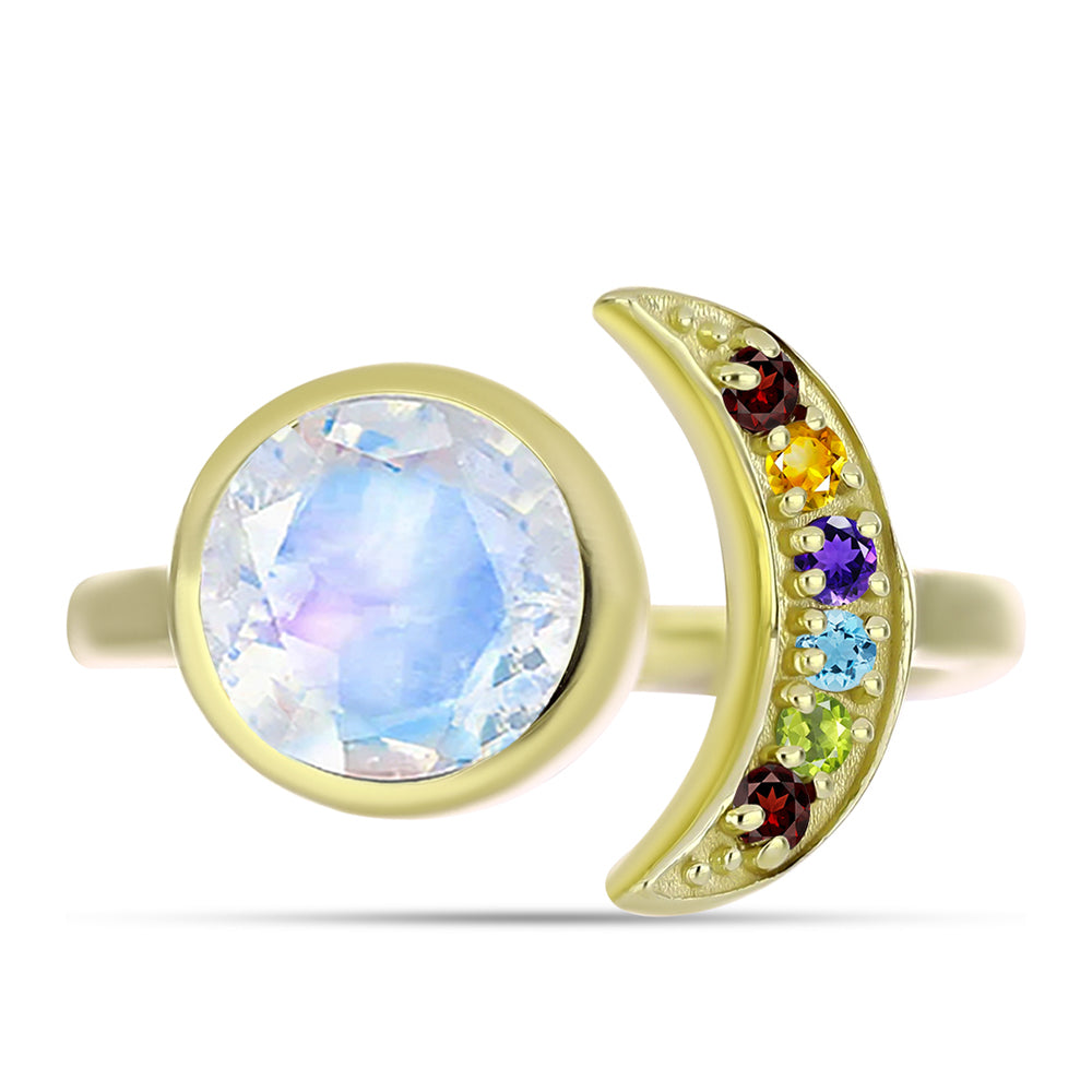 Goldplattierter Silberring mit Regenbogenmondstein und marokkanischem Amethyst 5 