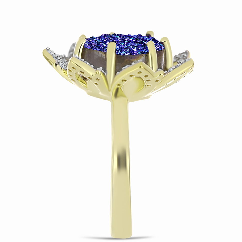 Goldplattierter Silberring mit lila Druse und weißem Topas 4 