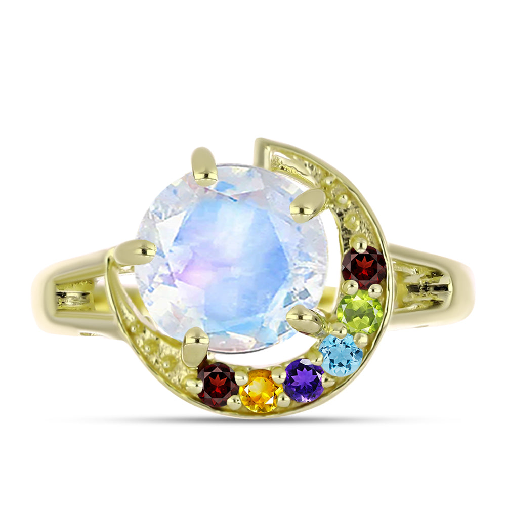 Goldplattierter Silberring mit Regenbogenmondstein und marokkanischem Amethyst 1 