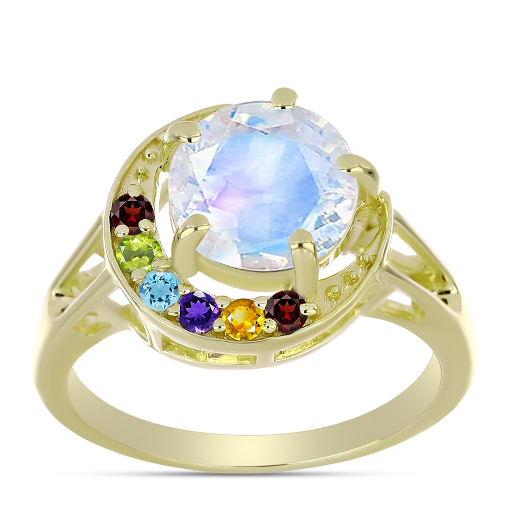 Goldplattierter Silberring mit Regenbogenmondstein und marokkanischem Amethyst 7 