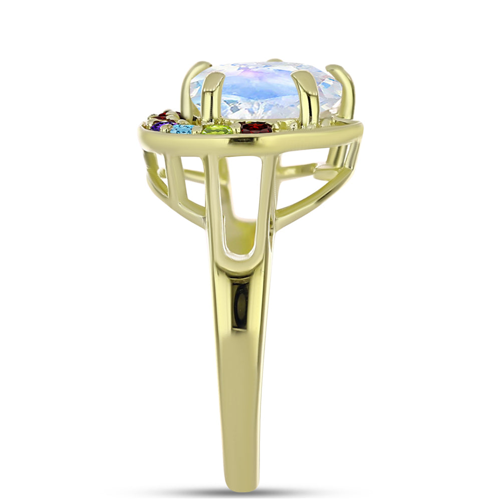 Goldplattierter Silberring mit Regenbogenmondstein und marokkanischem Amethyst 8 