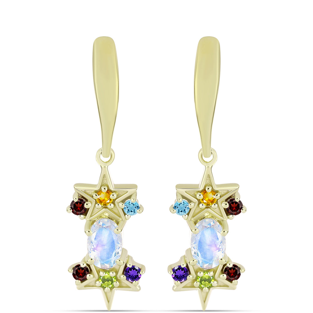 Goldplattierte Silberohrringe mit Regenbogenmondstein und marokkanischem Amethyst 1 
