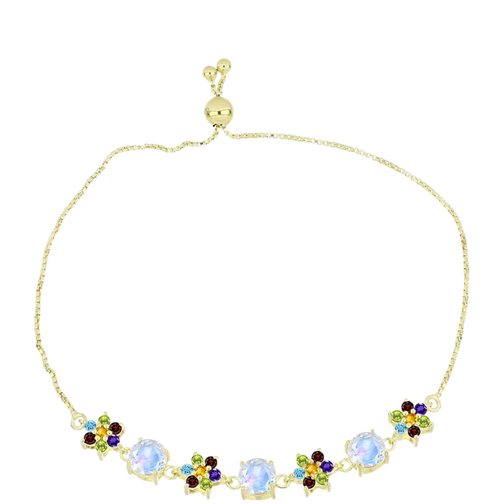 Goldplattiertes Silberarmband mit Regenbogenmondstein und marokkanischem Amethyst 1 
