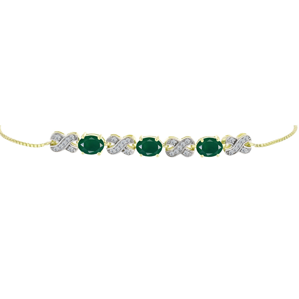 Goldplattiertes Silberarmband mit grünem Achat und weißem Topas 2 