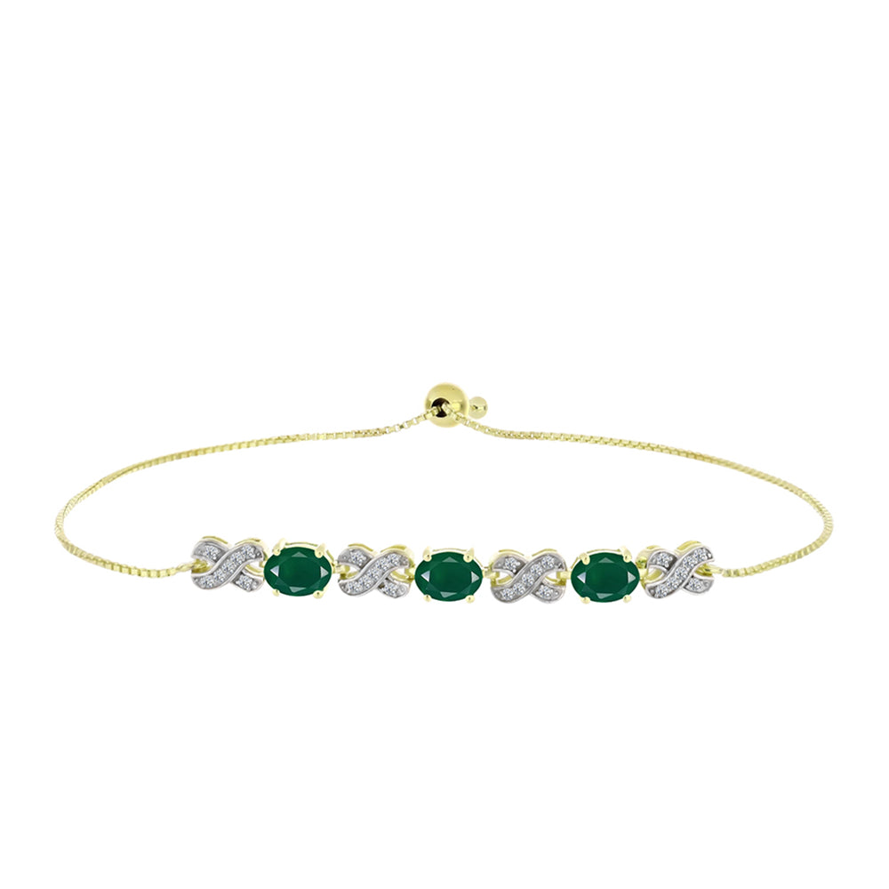 Goldplattiertes Silberarmband mit grünem Achat und weißem Topas 4 