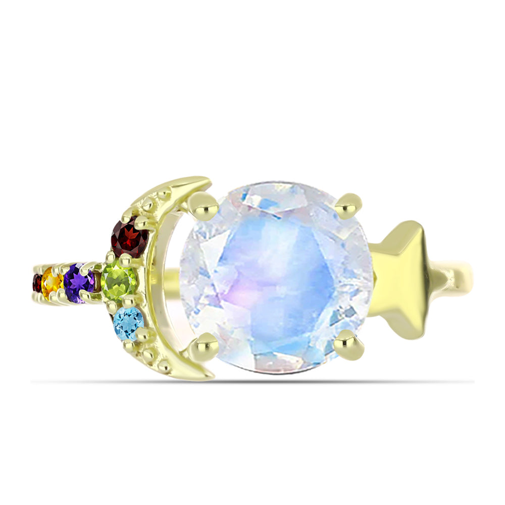 Goldplattierter Silberring mit Regenbogenmondstein und marokkanischem Amethyst 5 