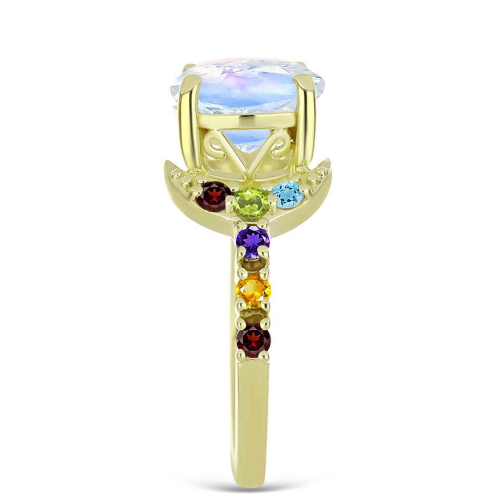 Goldplattierter Silberring mit Regenbogenmondstein und marokkanischem Amethyst 4 
