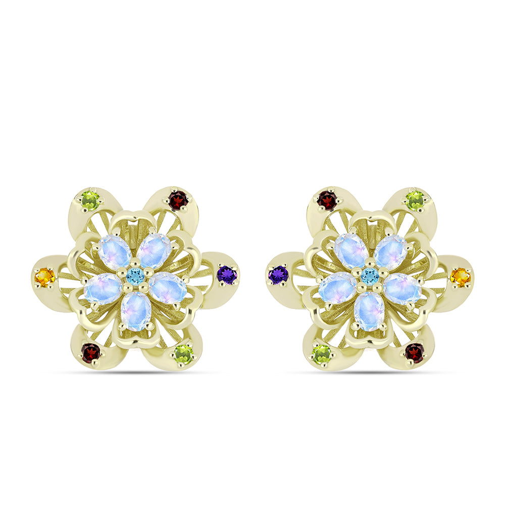 Goldplattierte Silberohrringe mit Regenbogenmondstein und marokkanischem Amethyst