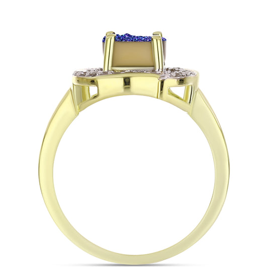 Goldplattierter Silberring mit lila Druse und weißem Topas