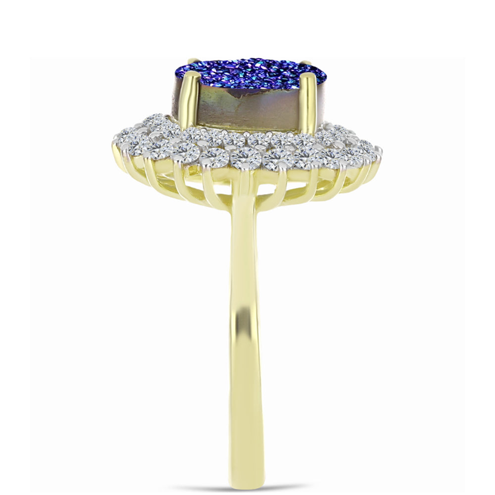 Goldplattierter Silberring mit lila Druse und weißem Topas 8 