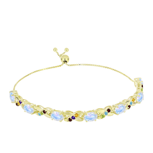 Goldplattiertes Silberarmband mit Regenbogenmondstein und marokkanischem Amethyst