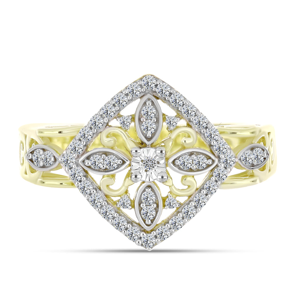 Goldplattierter Silberring mit weißem Diamant und weißem Topas