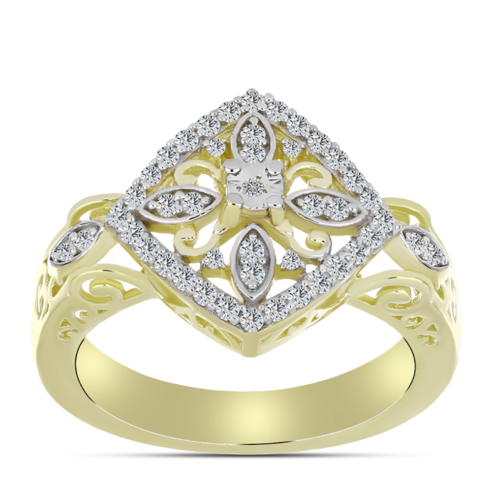 Goldplattierter Silberring mit weißem Diamant und weißem Topas