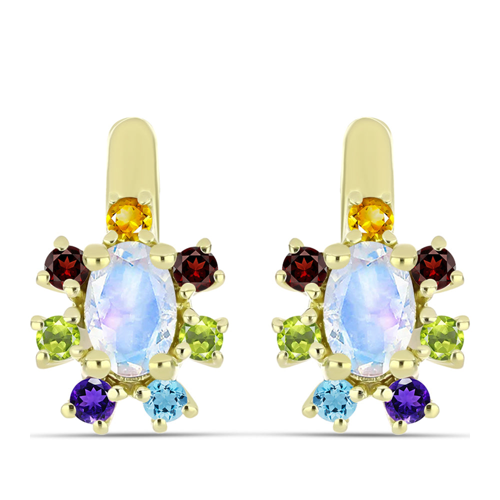 Goldplattierte Silberohrringe mit Regenbogenmondstein und marokkanischem Amethyst 1 