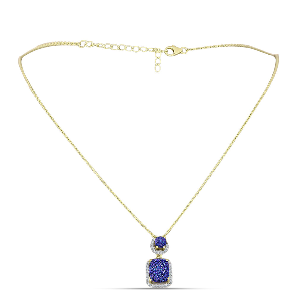 Goldplattierte Silberhalskette mit lila Druse und weißem Topas 2 