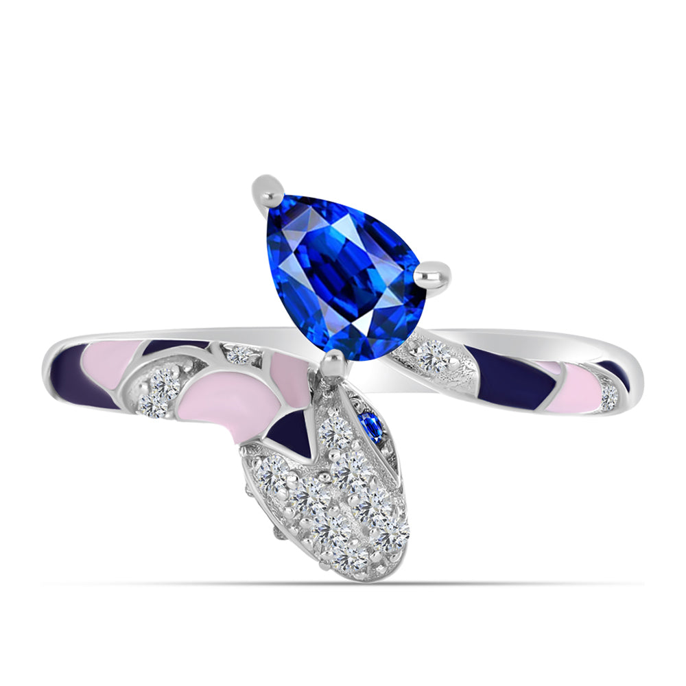 Silberring mit australischem blauem Saphir und weißem Topas 9 