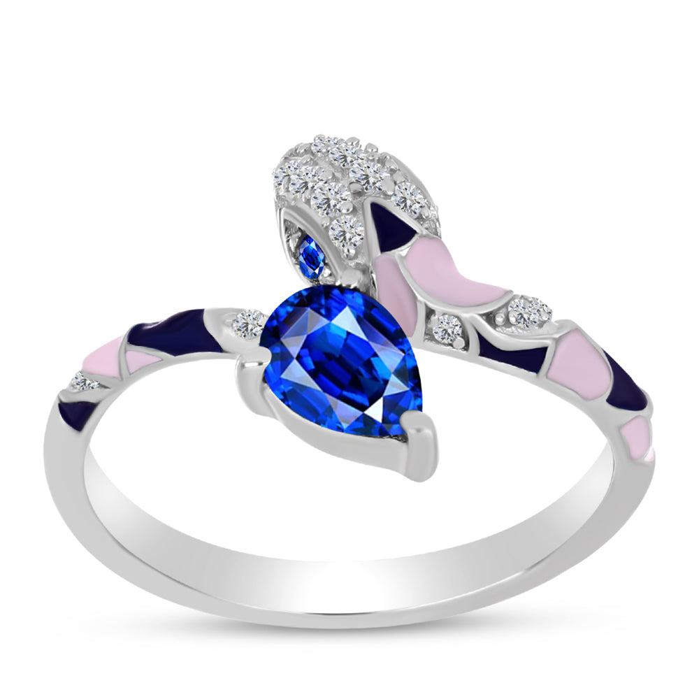 Silberring mit australischem blauem Saphir und weißem Topas 7 