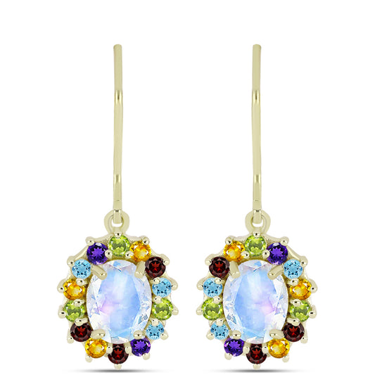 Goldplattierte Silberohrringe mit Regenbogenmondstein und marokkanischem Amethyst