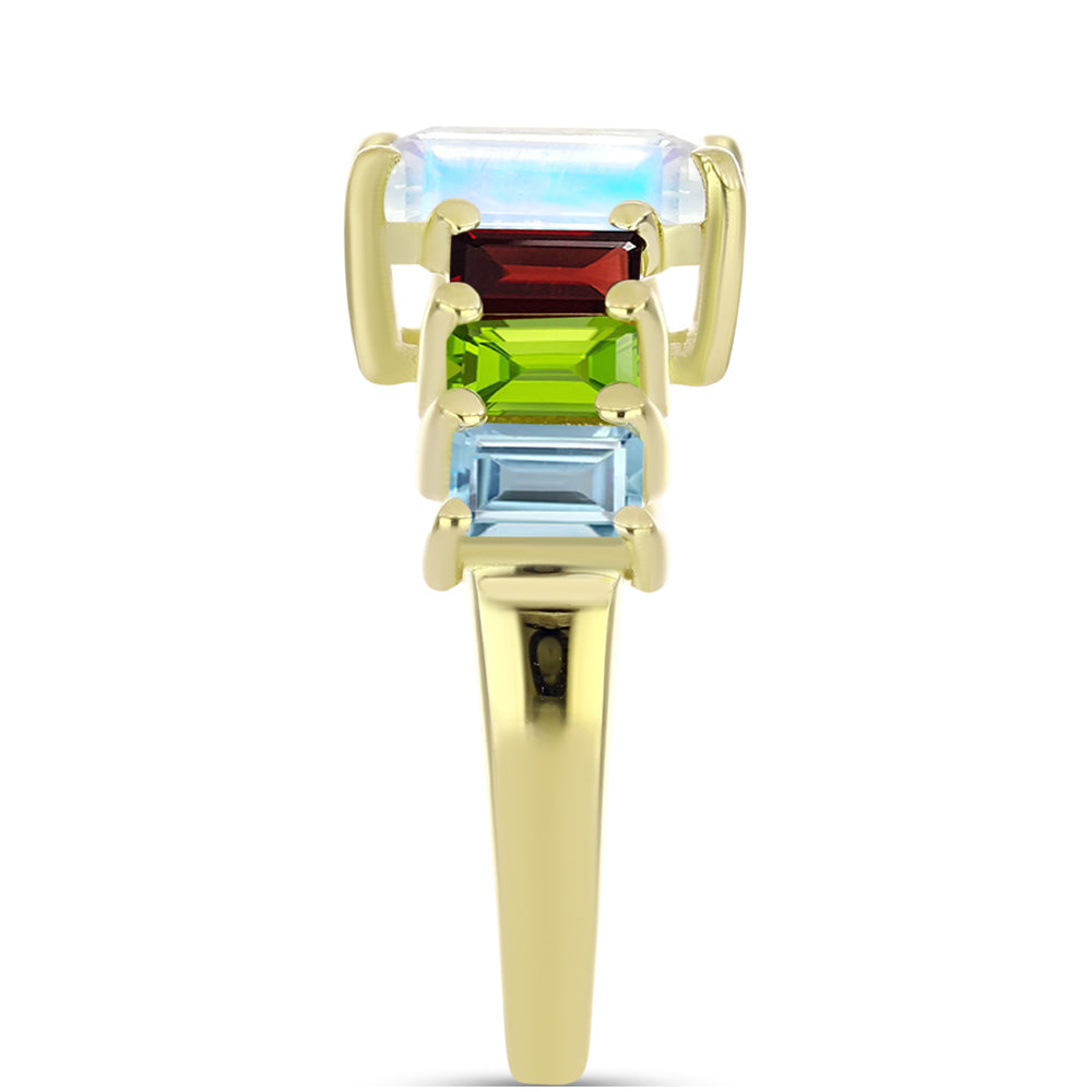 Goldplattierter Silberring mit Regenbogenmondstein und Barton Granat 4 