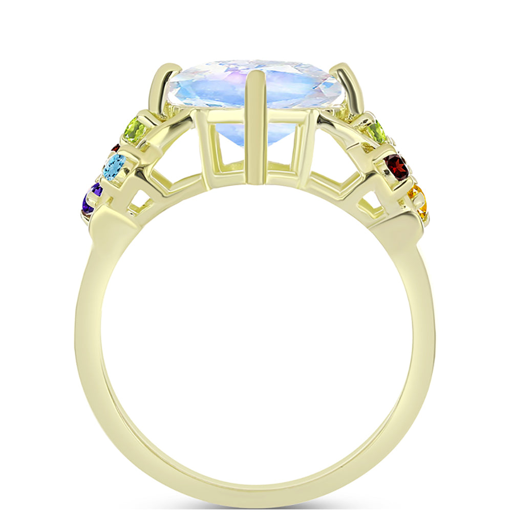 Goldplattierter Silberring mit Regenbogenmondstein und marokkanischem Amethyst 2 