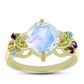 Goldplattierter Silberring mit Regenbogenmondstein und marokkanischem Amethyst