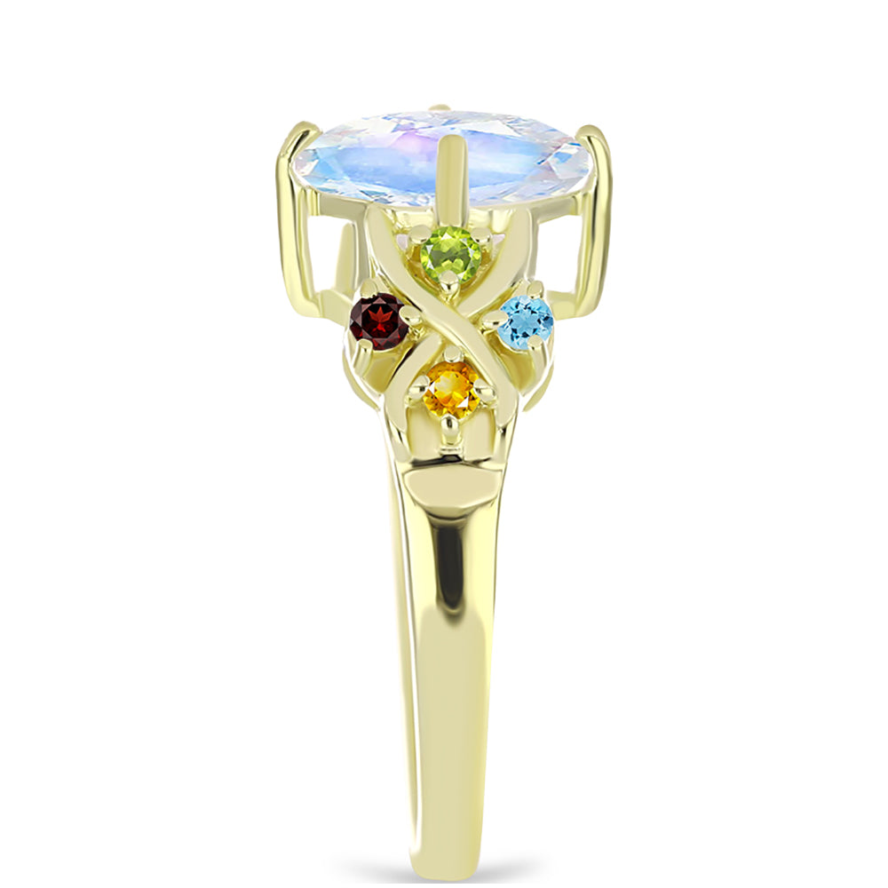 Goldplattierter Silberring mit Regenbogenmondstein und marokkanischem Amethyst 4 