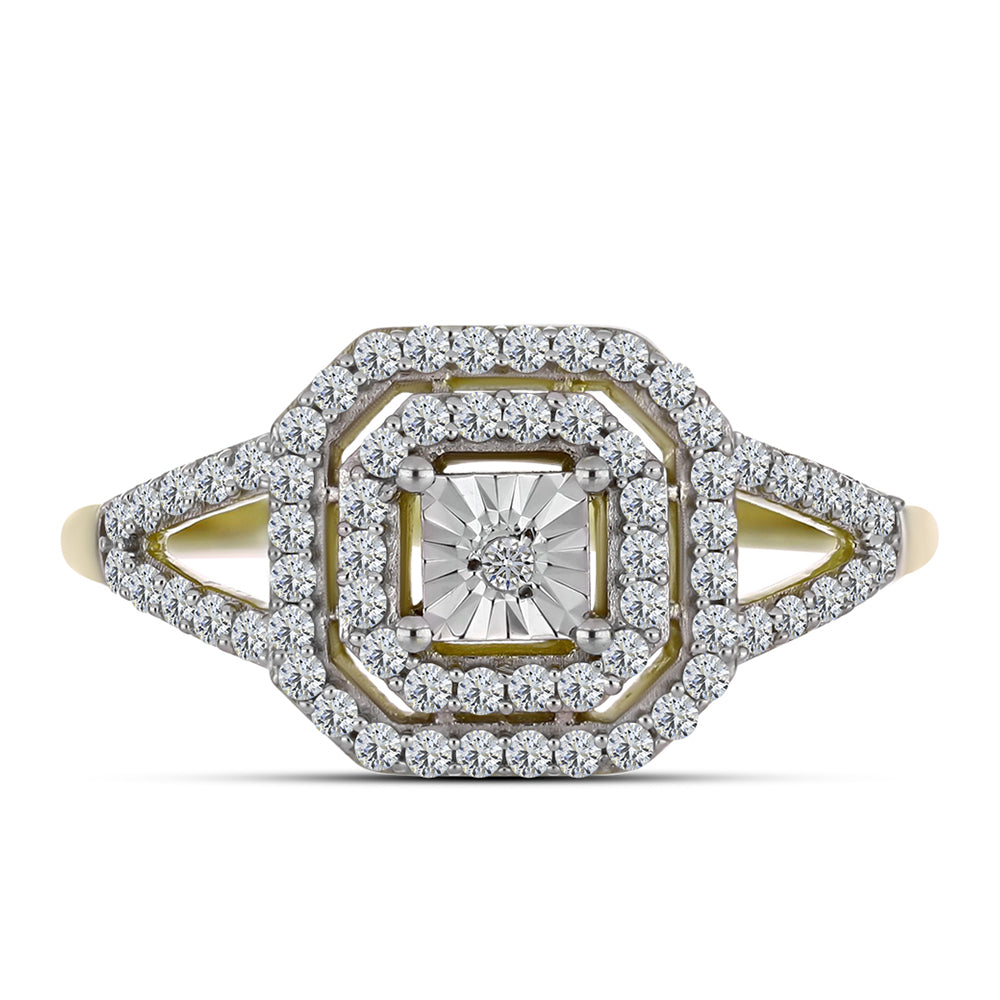 Goldplattierter Silberring mit weißem Diamant und weißem Topas 5 