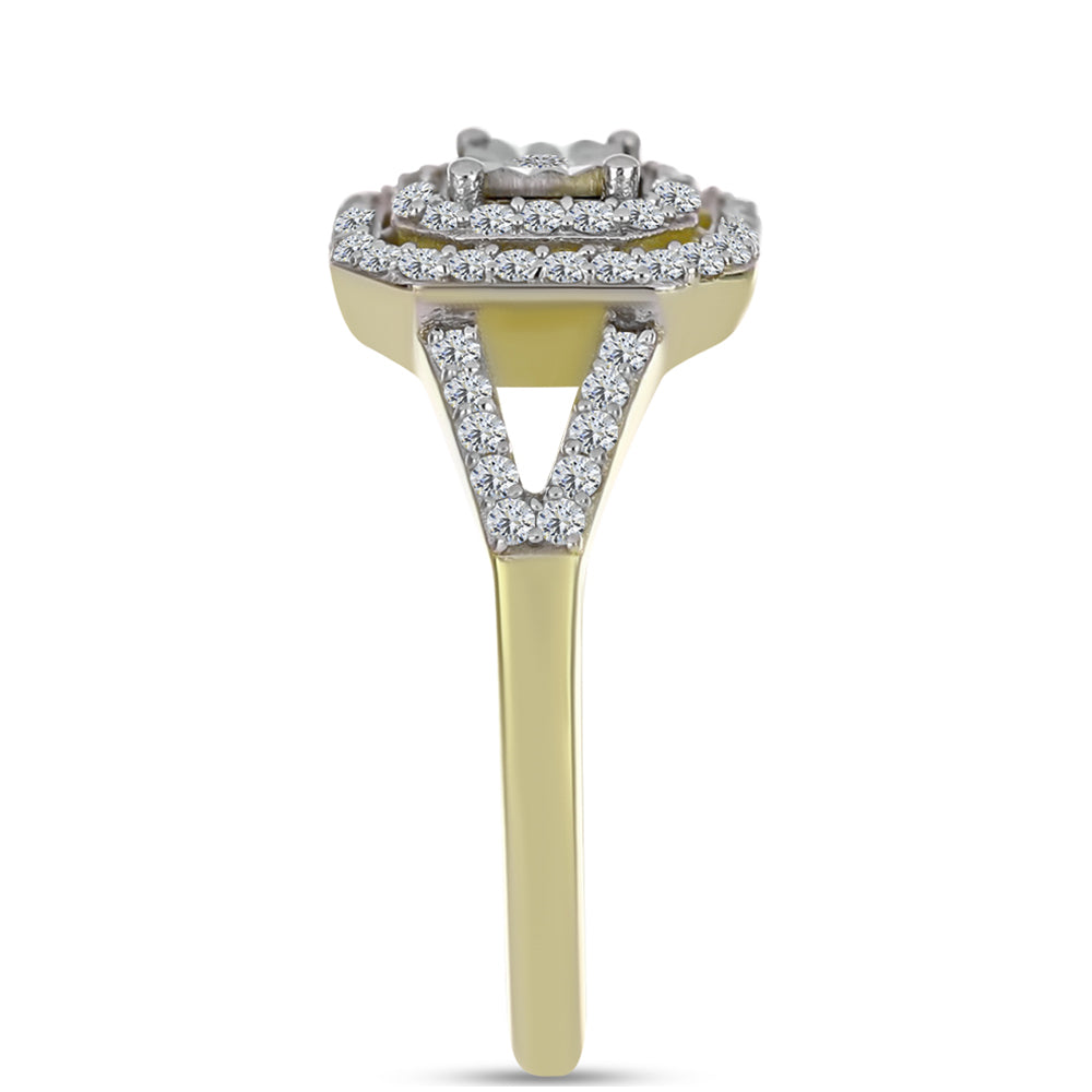 Goldplattierter Silberring mit weißem Diamant und weißem Topas