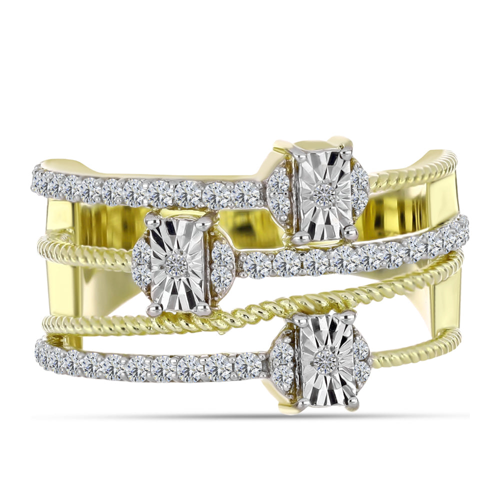 Goldplattierter Silberring mit weißem Diamant und weißem Topas 5 